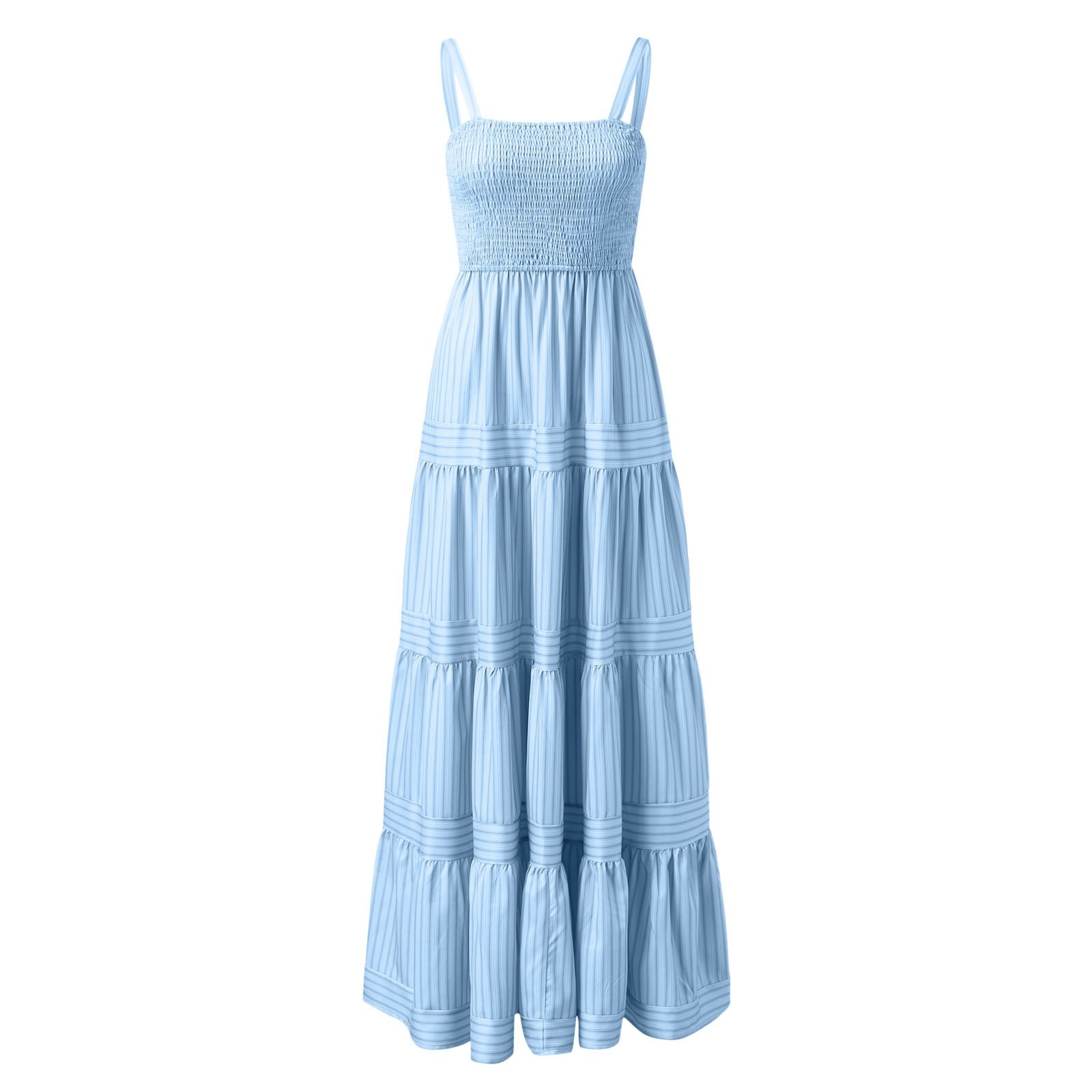 thumbnail image 5 of Vestido largo bohemio con tirantes a rayas para mujer - Vestido largo informal de verano para la playa, 5 of 5